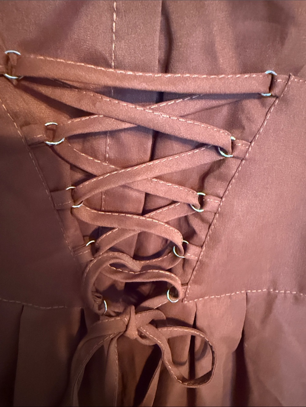 Terracotta Rust Lace Up Corset Mini Dress Long Sleeve Open Back Women Large - Picture 3 of 6
